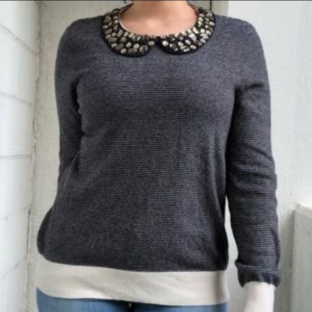 J. CREW Jewel Neck Striped Wool Blend Sweater S - Picture 8 of 8